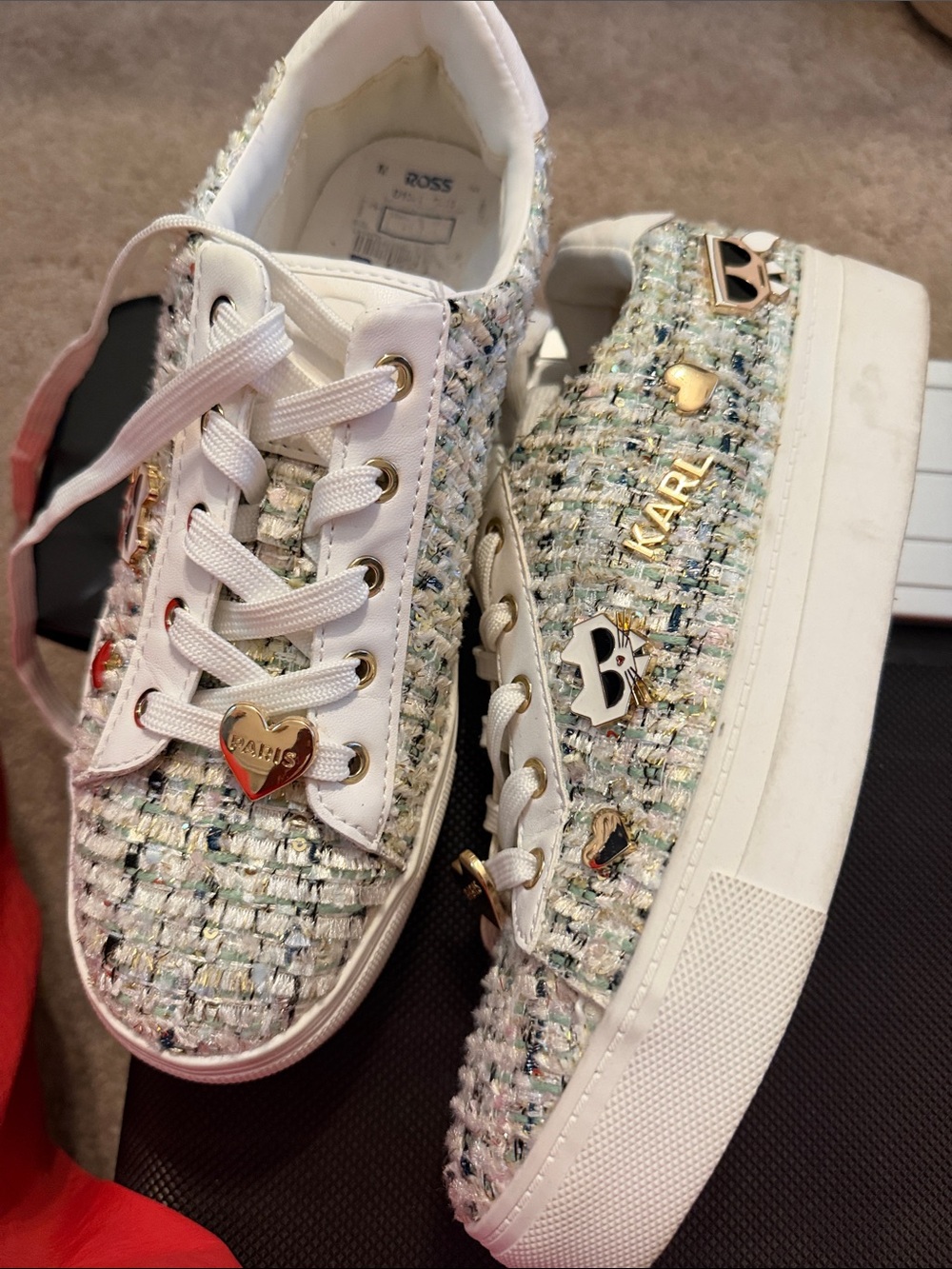 Karl lagerfield Tweed Platform Sneakers with Gold Accents